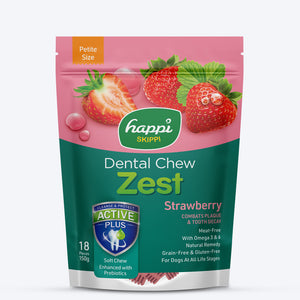 Happi Skippi Dental Chew Zest Strawberry Dog Treat - Petite 2.5 inch - 150 gm - Heads Up For Tails