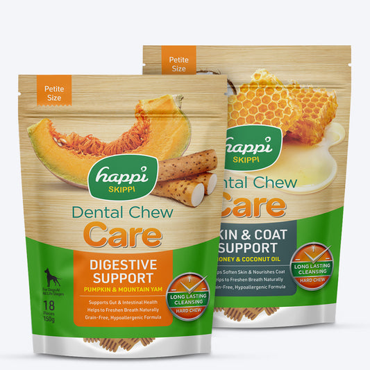 Happi Skippi Petite Dental Chews: Skin, Coat & Digestive Care Treat Combo For Dog- 2.5" - (2 x 150g)_01