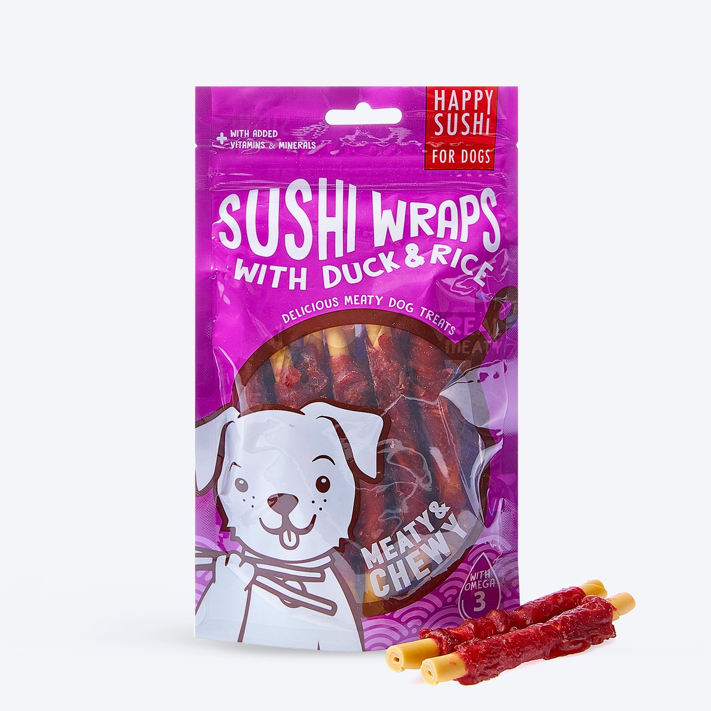 Happy Sushi Wraps With Duck & Rice Meaty & Chewy Treats For Dog - 144 gm - Heads Up For Tails