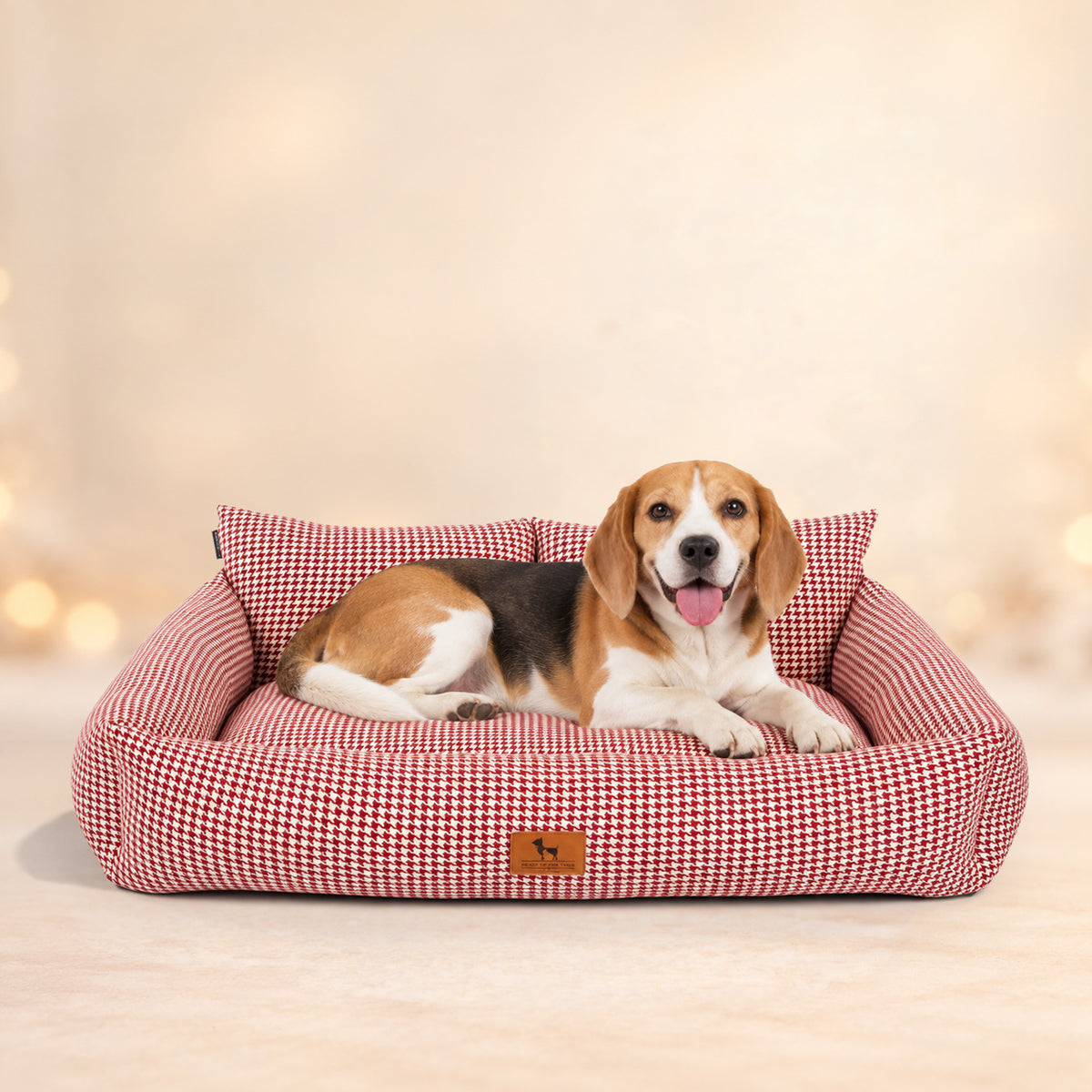 HUFT Cherry Houndstooth Lounger Bed For Dog - Maroon & Ivory - Heads Up For Tails