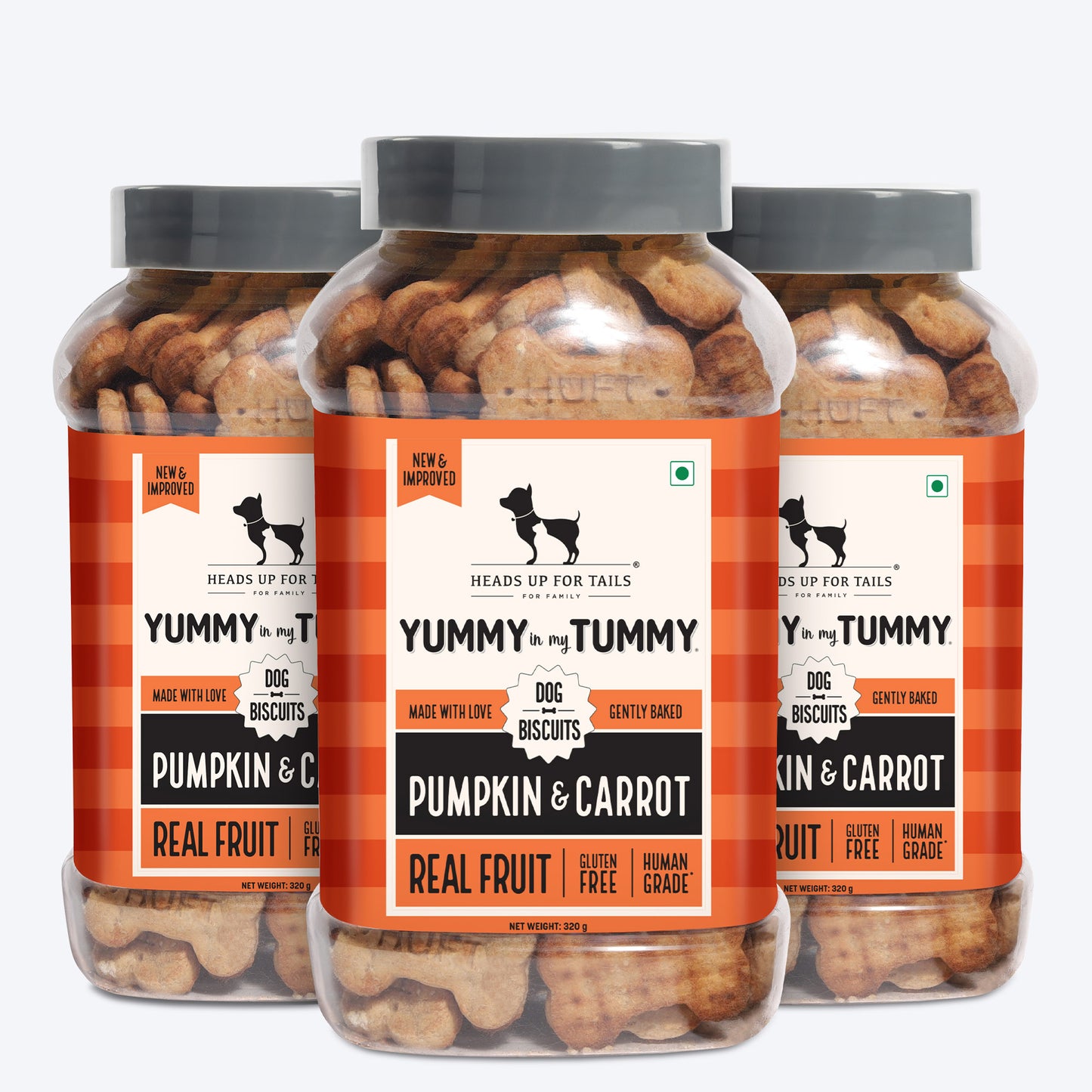 Heads Up for Tails Yummy in my Tummy Pumpkin & Carrot Dog Biscuits, 320g, gluten-free, gently baked, real fruit