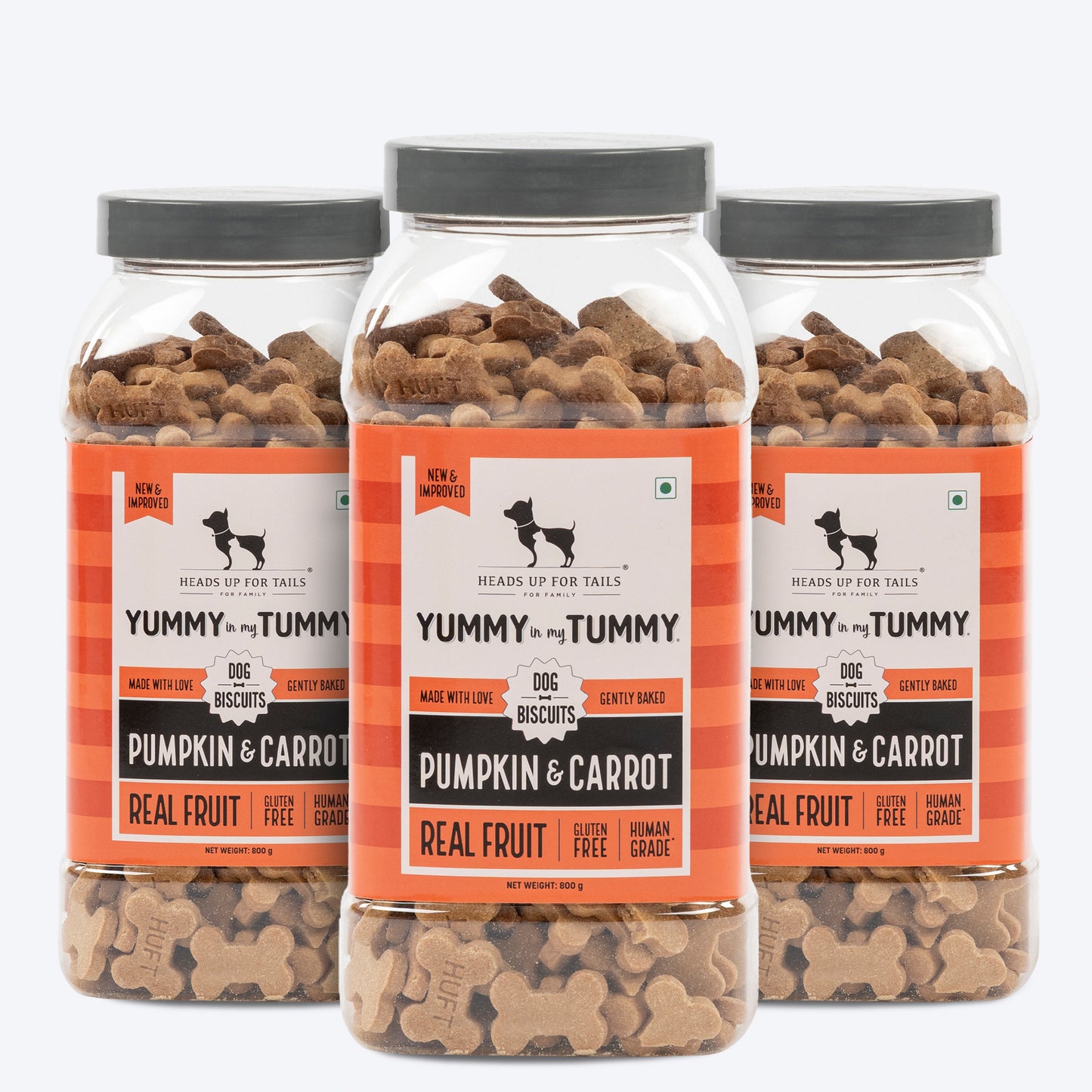 Heads Up for Tails Yummy in my Tummy Pumpkin & Carrot Dog Biscuits, 600g, gluten-free, gently baked, real fruit