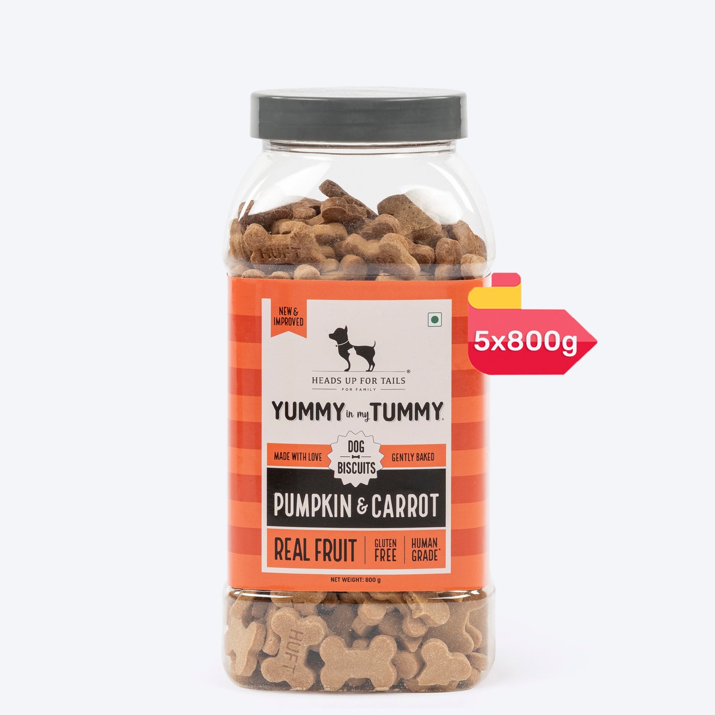Heads Up for Tails Yummy in my Tummy Pumpkin & Carrot Dog Biscuits, 800g, gluten-free, gently baked, real fruit