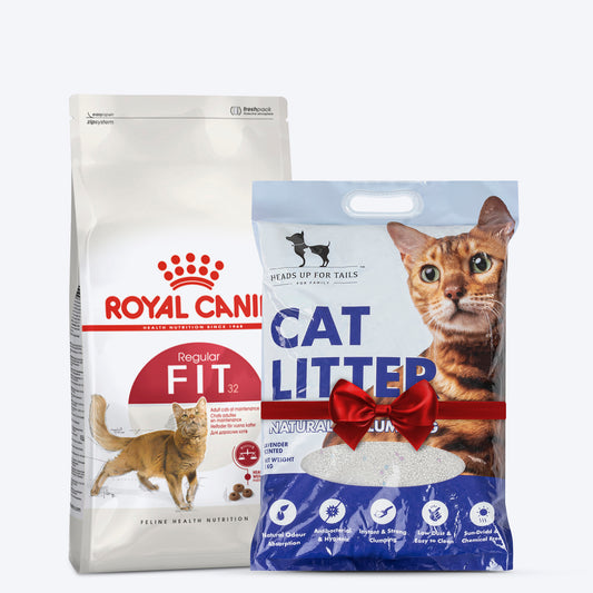 Royal Canin Fit 32 Dry Food & HUFT Cat Litter Combo : Health & Hygiene Duo - 10 kg