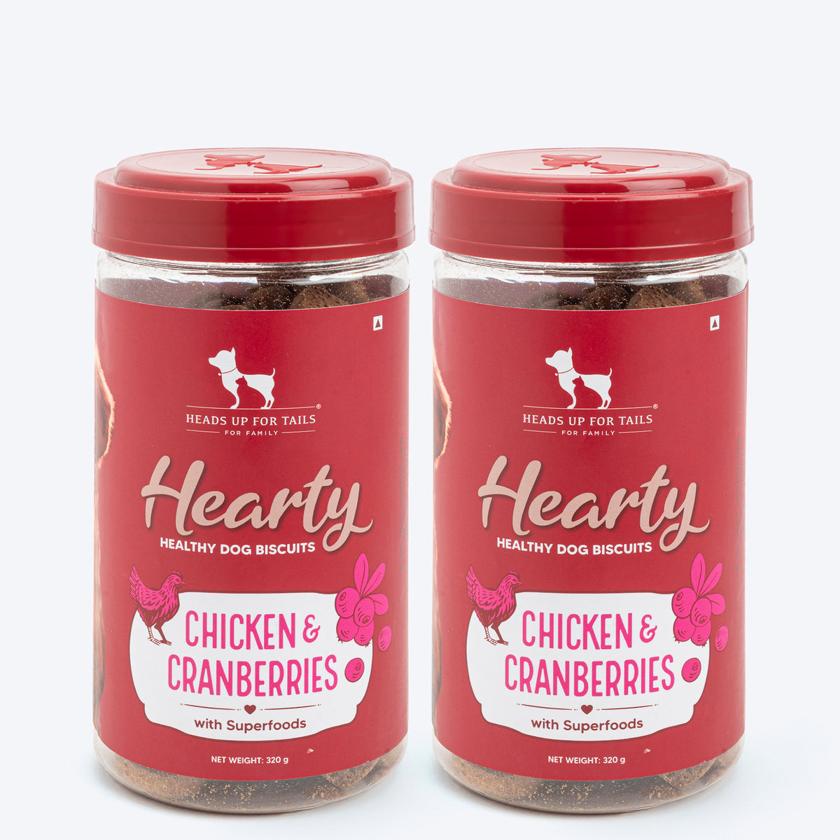 Hearty Dog Biscuits Chicken & Cranberries, 320 g | Grain-Free, Protein-Rich, Expertly Formulated Gluten-Free, Cold-Pressed - Heads Up For Tails