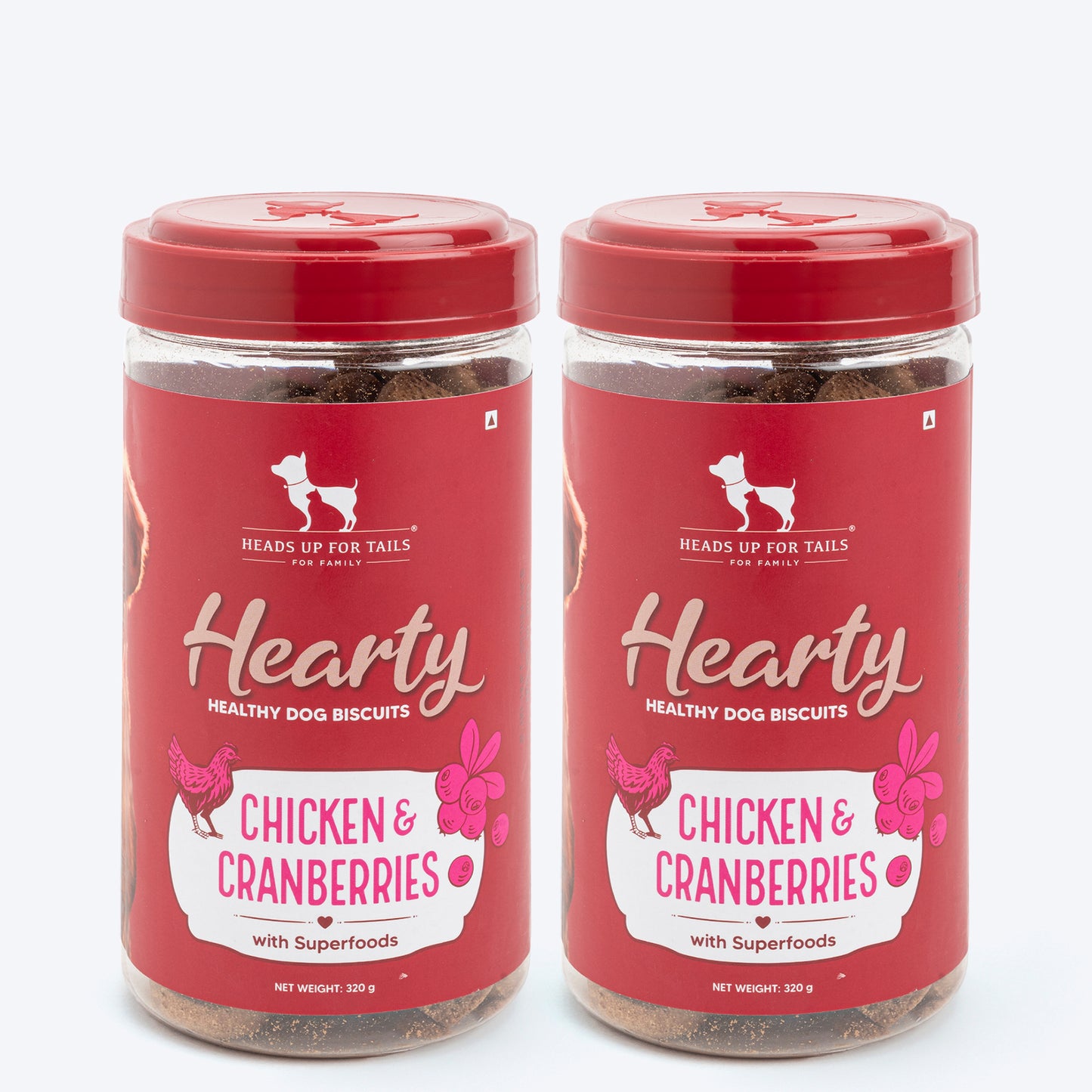 Hearty Dog Biscuits Chicken & Cranberries, 320 g | Grain-Free, Protein-Rich, Expertly Formulated Gluten-Free, Cold-Pressed - Heads Up For Tails