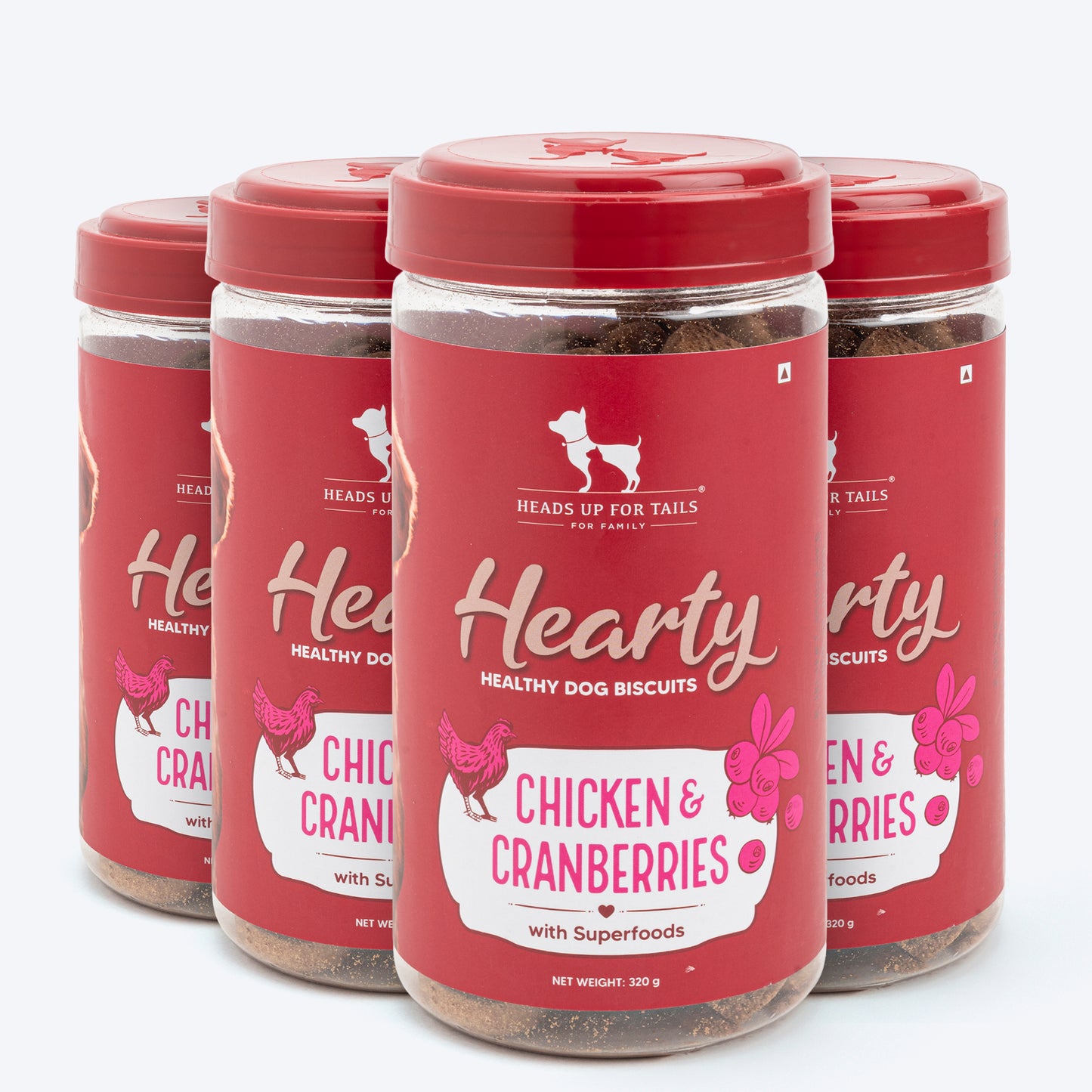 Hearty Dog Biscuits Chicken & Cranberries, 320 g | Grain-Free, Protein-Rich, Expertly Formulated Gluten-Free, Cold-Pressed - Heads Up For Tails