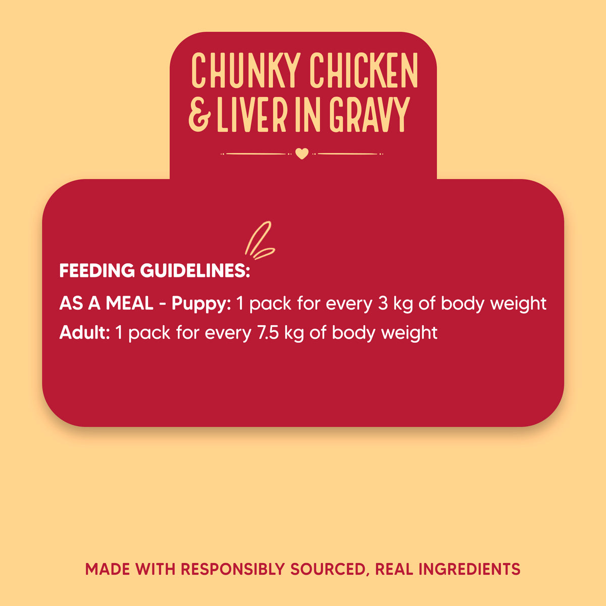 Hearty Chunky Chicken & Liver in Gravy dog wet food by Heads Up for Tails, 70 g, suitable for dogs over 3 months.