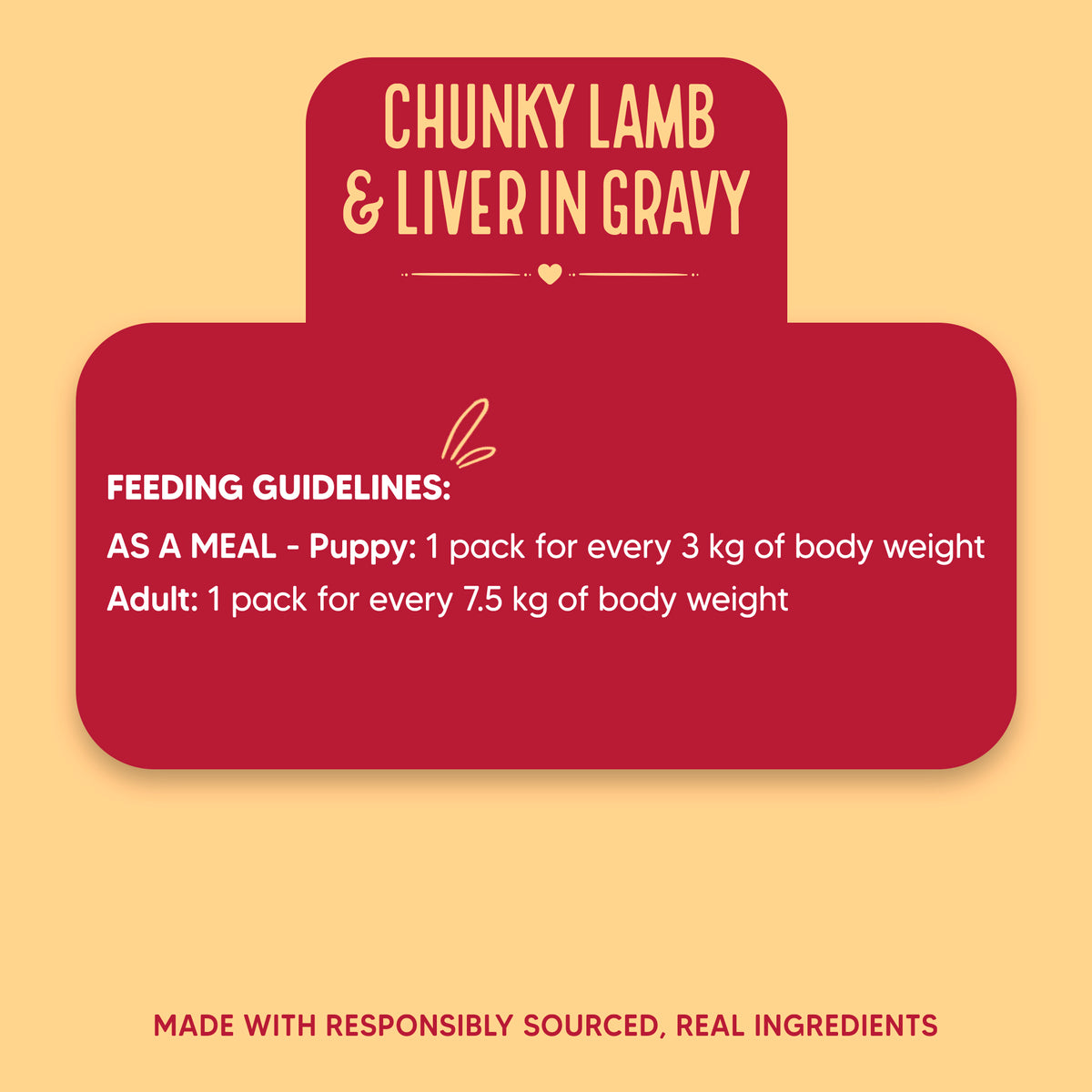 Hearty Chunky Lamb & Liver in Gravy dog food by Heads Up for Tails, 70g, suitable for dogs over 3 months.