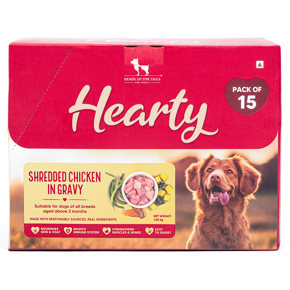 Hearty Shredded Chicken &amp; Pumpkin in Gravy Wet Dog Food - Pack of 15 (70 gm each), Grain-Free, High-Protein, Shredded Texture