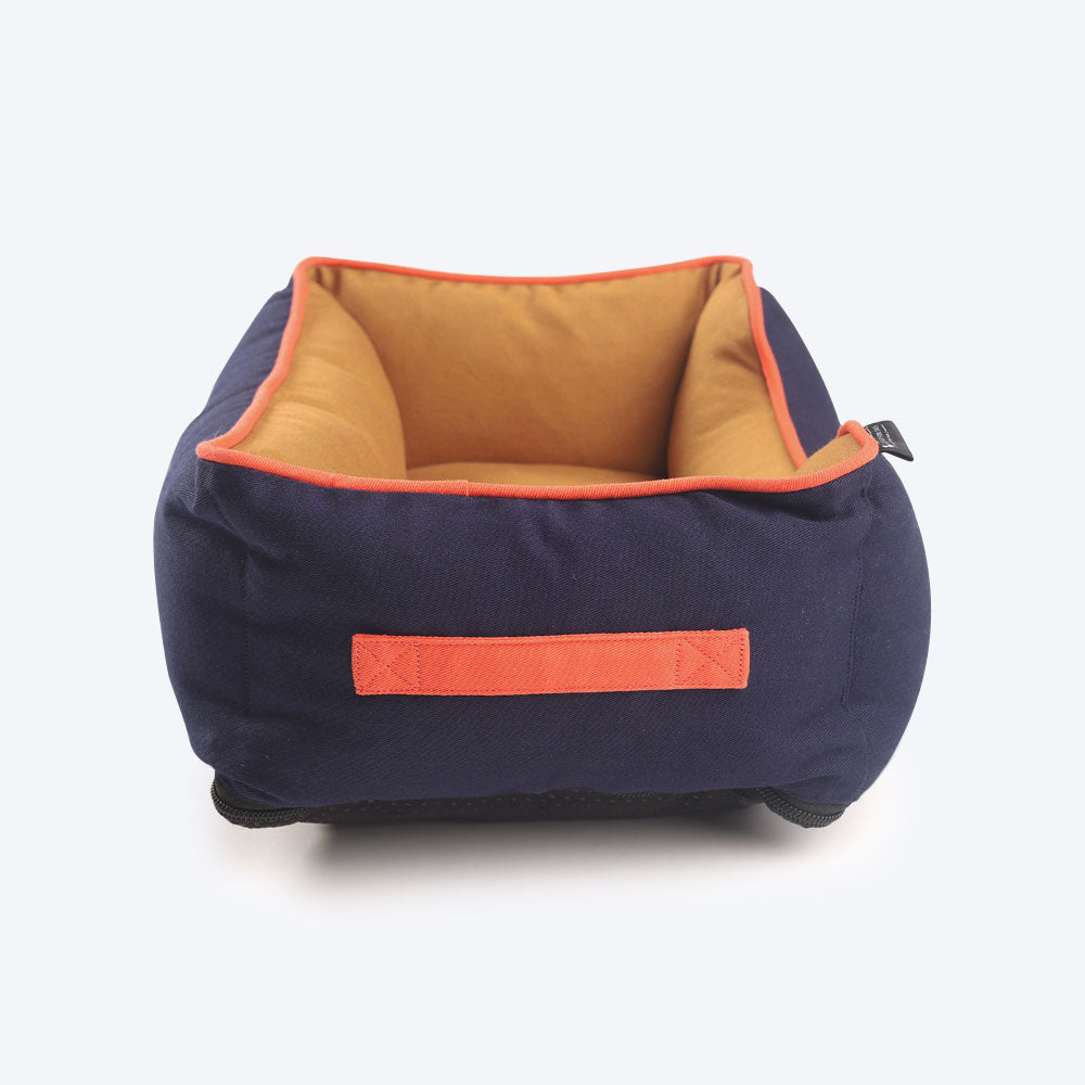 HUFT Personalised Classic Lounger Dog Bed (Free Bone Cushion) - Navy With Brown