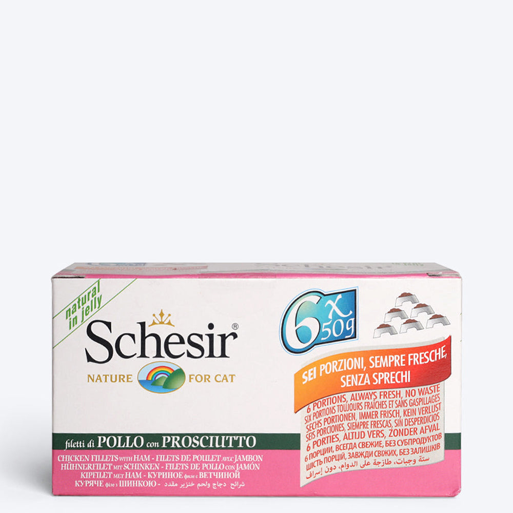 Schesir 51% Chicken Fillets With Ham Multipack Canned Wet Cat Food - (6x50g) - Heads Up For Tails