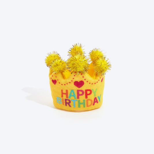 FOFOS Birthday Crown Catnip Inside Plush Cat Toy - Yellow - Heads Up For Tails