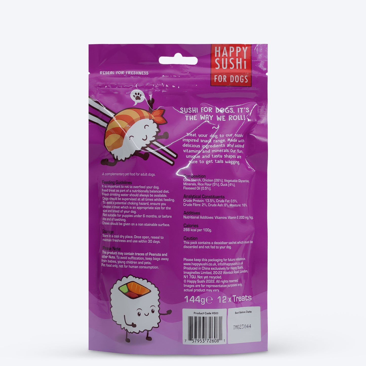Happy Sushi Wraps With Duck & Rice Meaty Chewy Treats For Dog - 144 gm - Heads Up For Tails