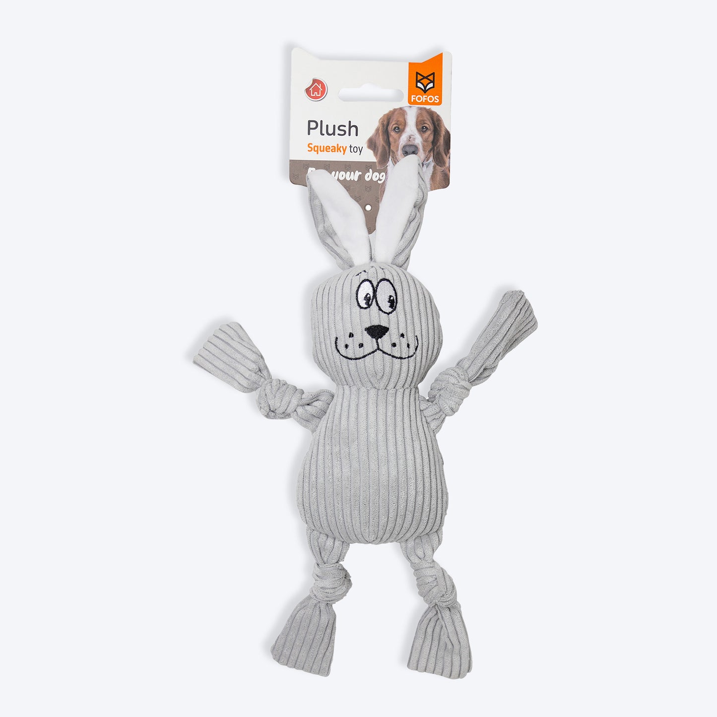 FOFOS Fluffy Rabbit Squeaky Plush Toy For Dog - Grey - Heads Up For Tails