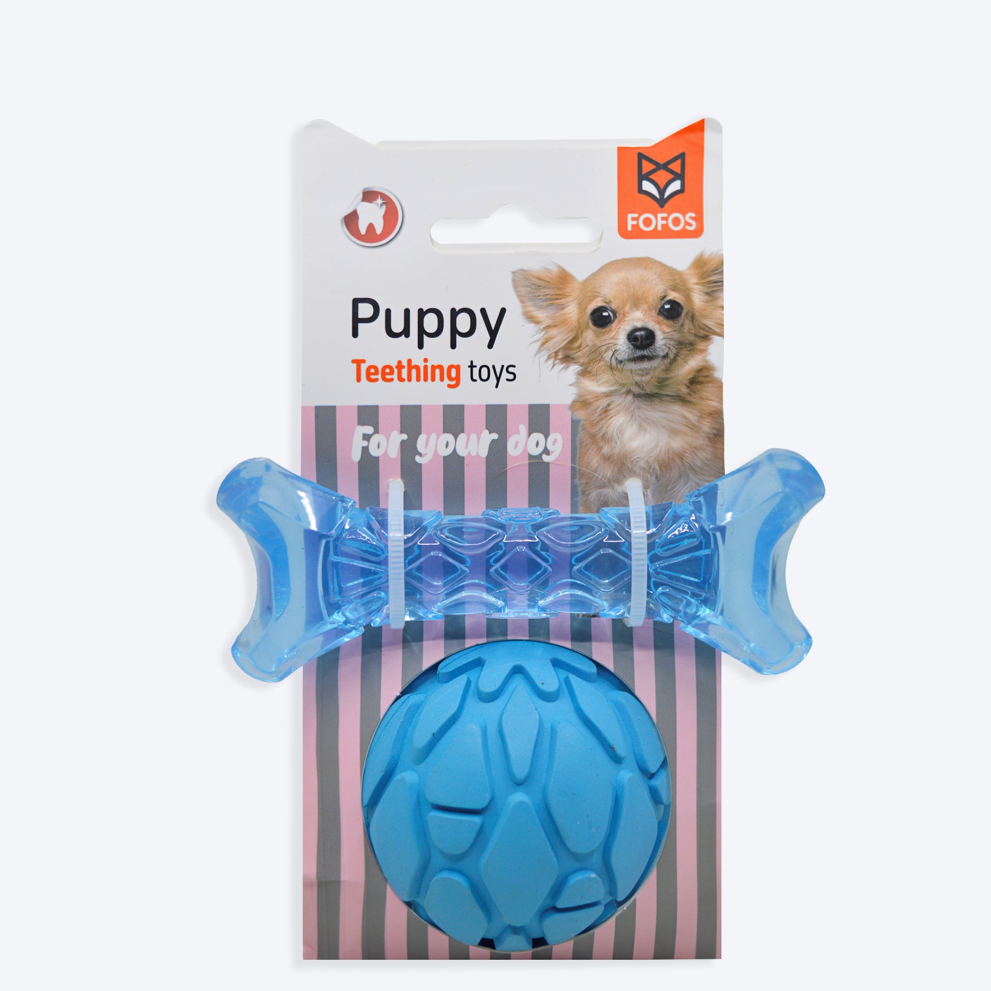 FOFOS Bone & Ball Squeaky Chew Toy For Puppy - Blue - Heads Up For Tails