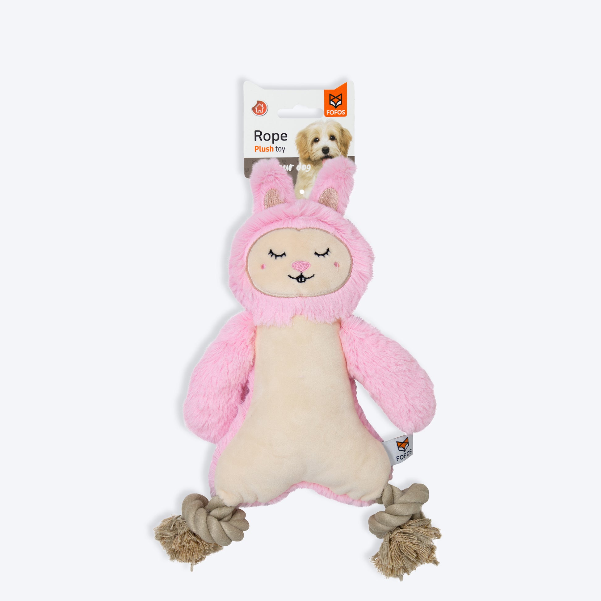 FOFOS Rope leg Rabbit Squeaky Plush Toy For Dog - Pink - Heads Up For Tails