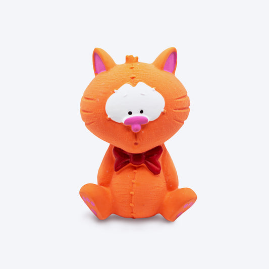 FOFOS Cat Shape Latex Bi Squeaky Chew Dog Toy - Orange - S - Heads Up For Tails