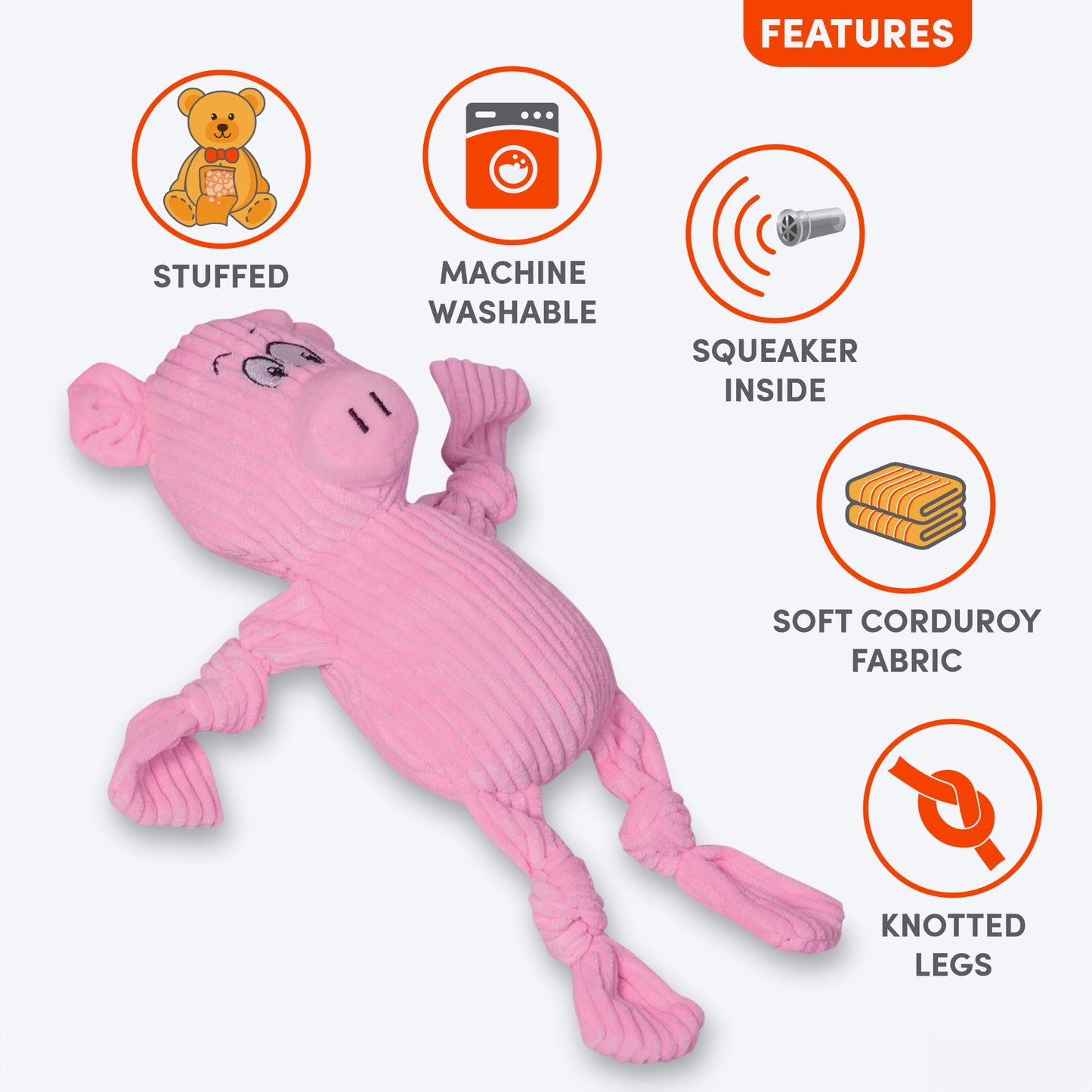 FOFOS Fluffy Pig Squeaky Plush Toy For Dog - Pink - Heads Up For Tails