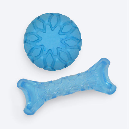 FOFOS Bone & Ball Squeaky Chew Toy For Puppy - Blue - Heads Up For Tails