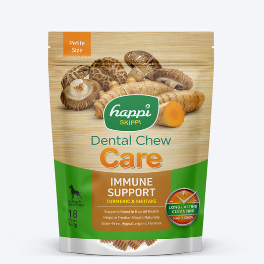 Happi Skippi Dental Chew Care (Immune Support) - Turmeric & Shiitake- Petite - 2.5 inch - 150g - 18 Pieces
