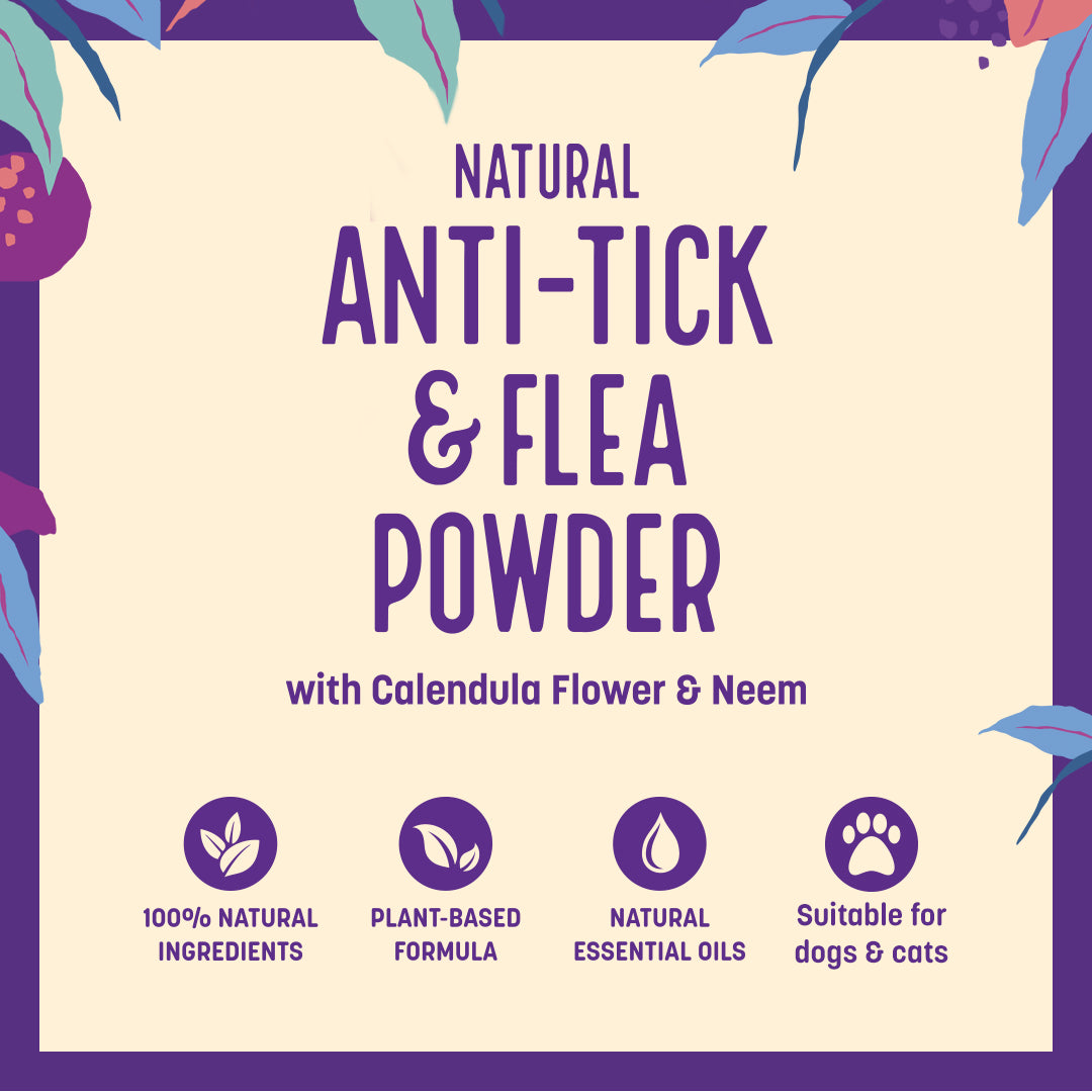 HUFT Natural Anti Tick and Flea Powder for Dogs & Cats - 100 g - Heads Up For Tails