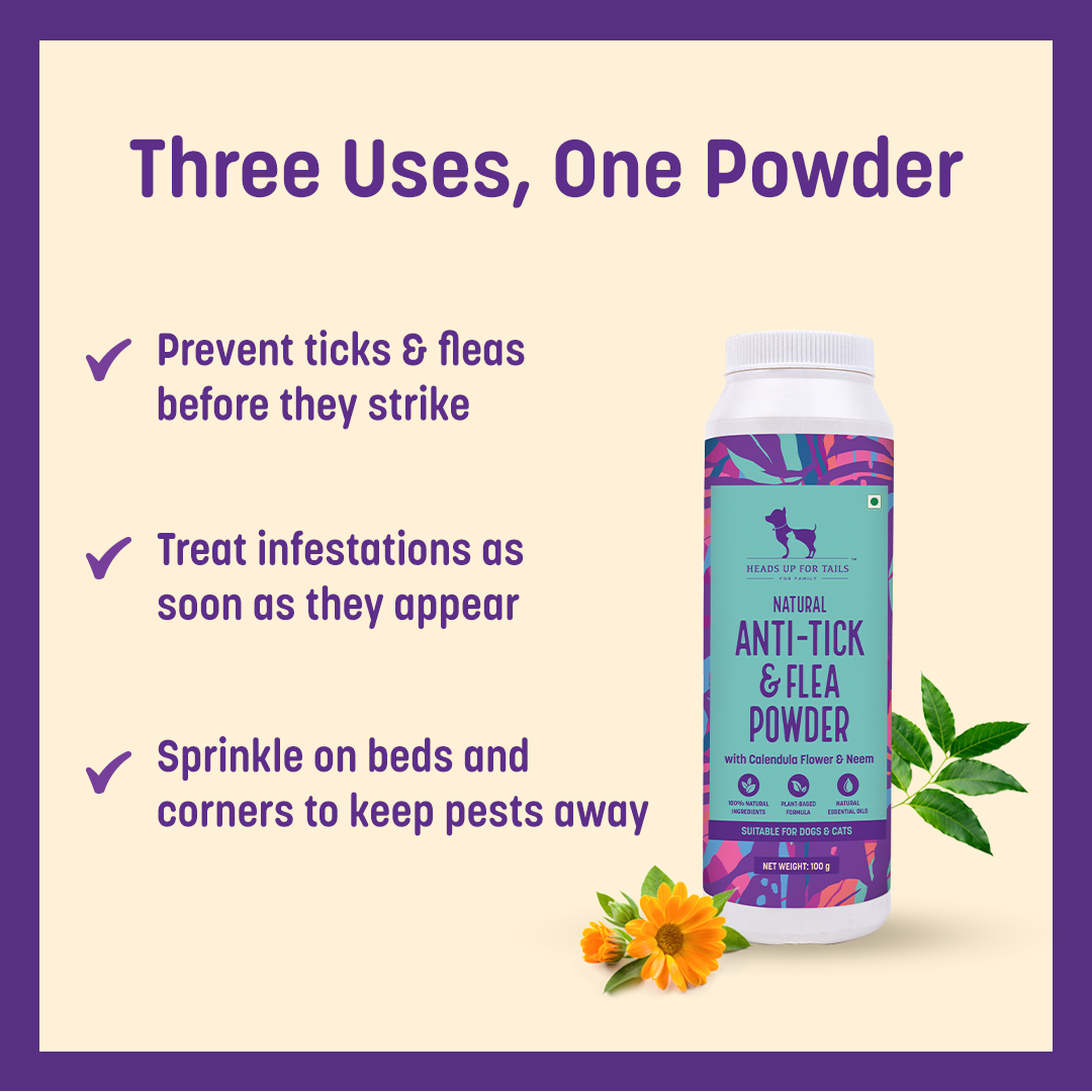 HUFT Natural Anti Tick and Flea Powder for Dogs & Cats - 100 g - Heads Up For Tails