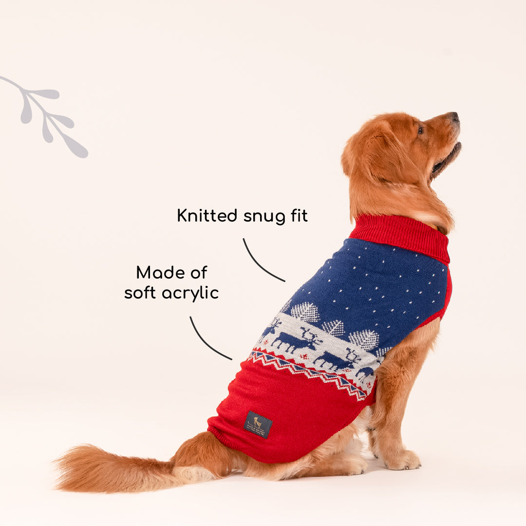 HUFT Winter Miracle Sweater For Dogs - Red & Blue - Heads Up For Tails