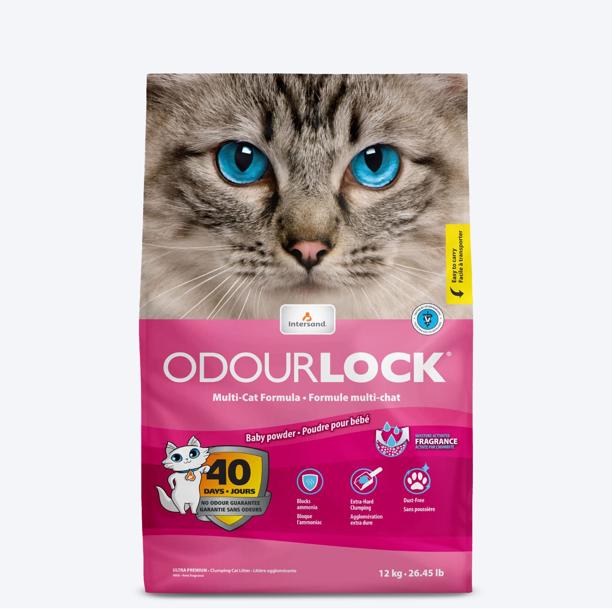 Intersand Odourlock Multi Cat Formula Clumpable Cat Litter Baby Powder - 12 kg - Heads Up For Tails