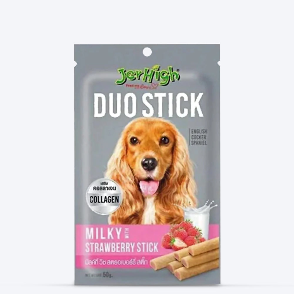 JerHigh Duo Stick Dog Treat - Milk with Strawberry Stick - 50 g