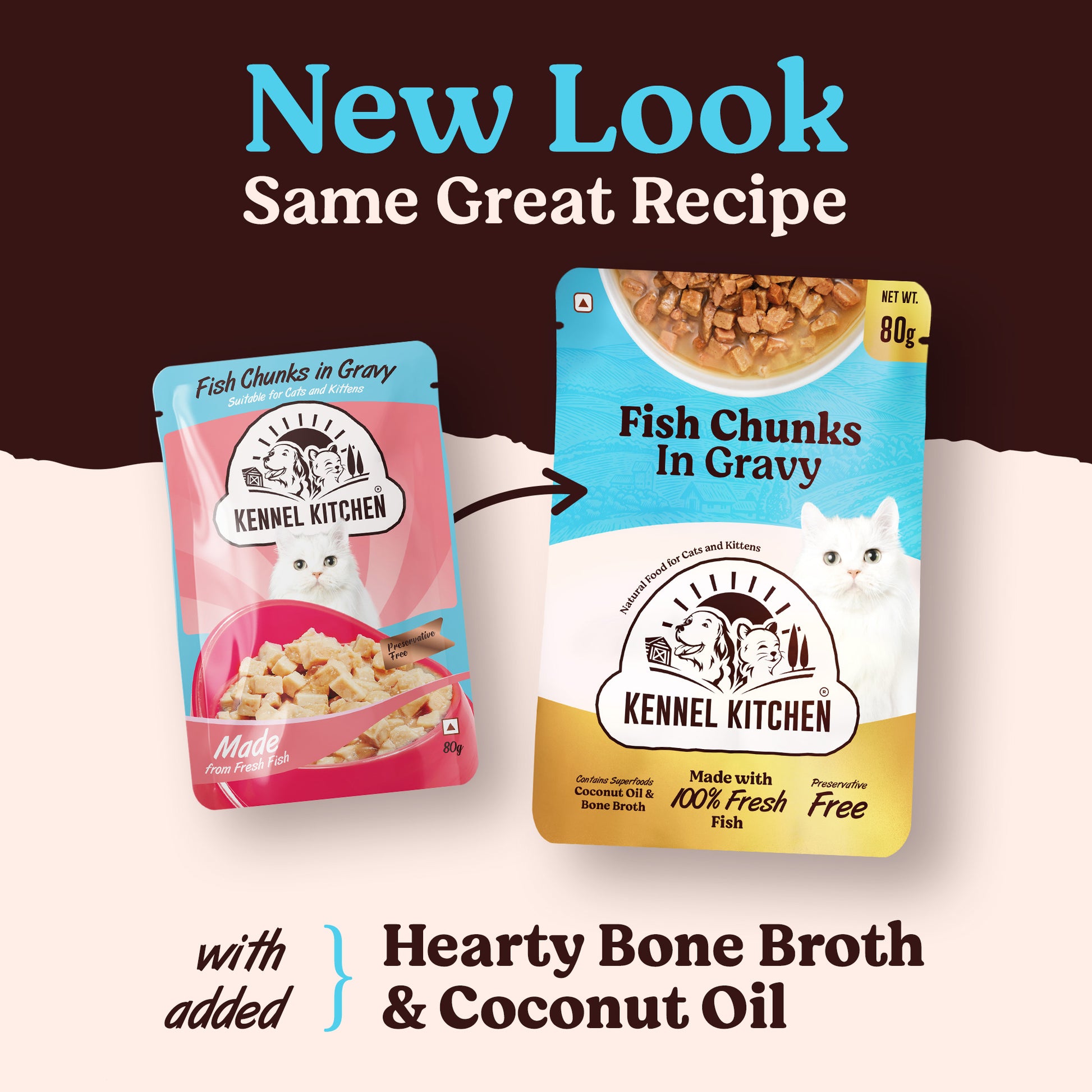 Kennel Kitchen Fish Chunks In Gravy Wet Cat Food - 80 g packs - Heads Up For Tails