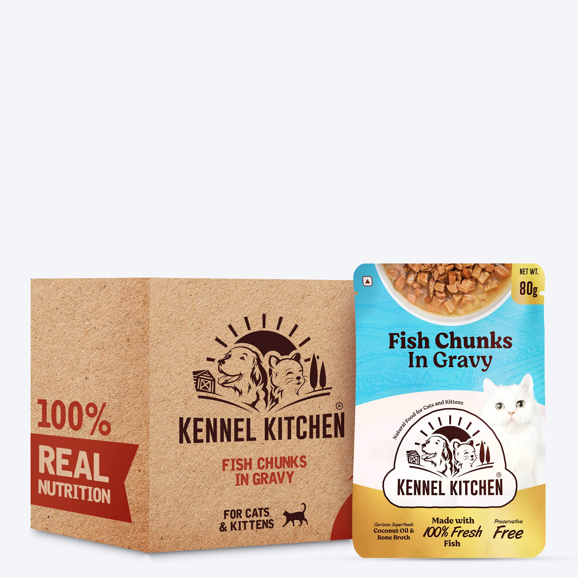 Kennel Kitchen Fish Chunks In Gravy Wet Cat Food - 80 g packs - Heads Up For Tails