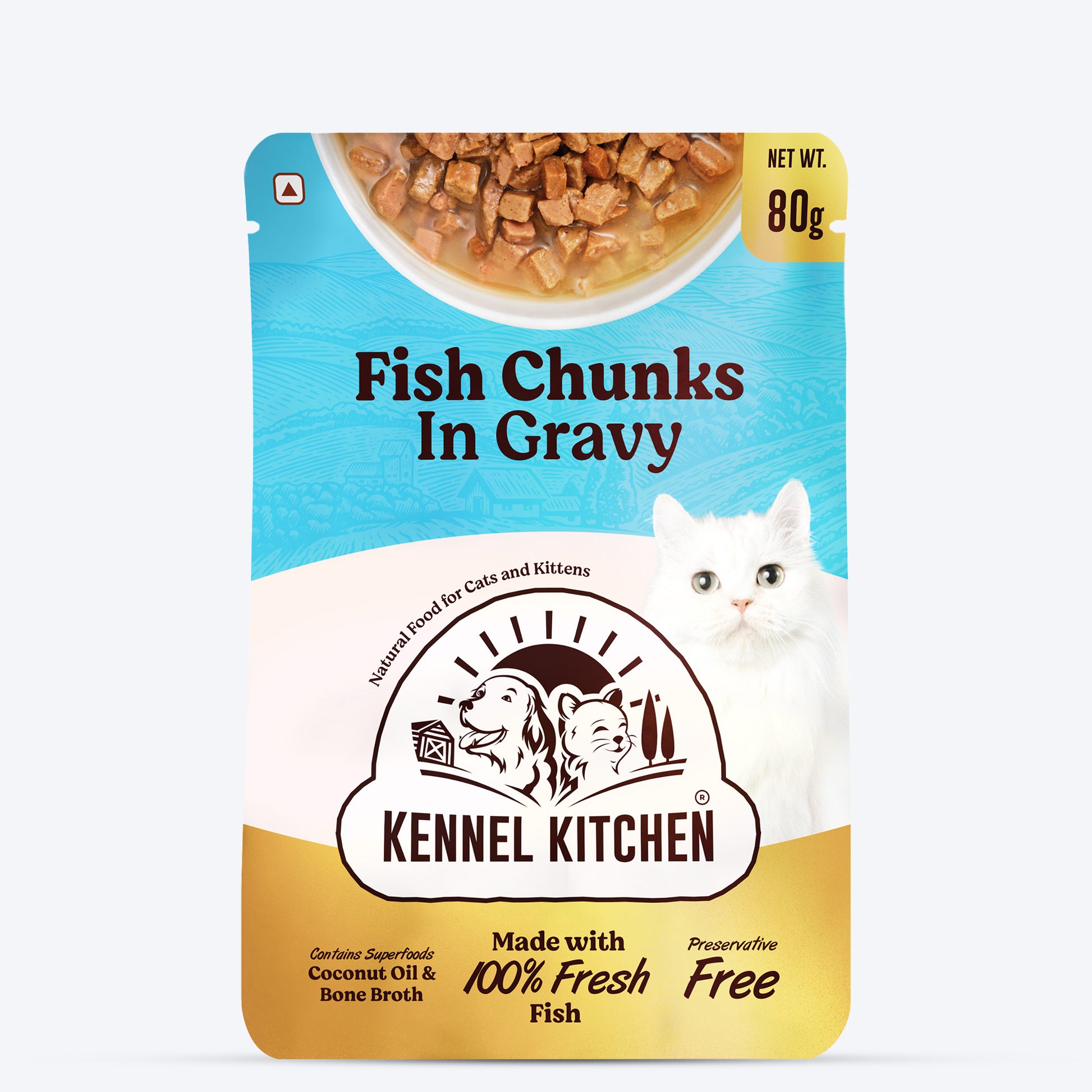 Kennel Kitchen Fish Chunks In Gravy Wet Cat Food - 80 g packs - Heads Up For Tails