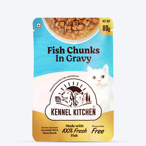 Kennel Kitchen Fish Chunks In Gravy Wet Cat Food - 80 g packs - Heads Up For Tails
