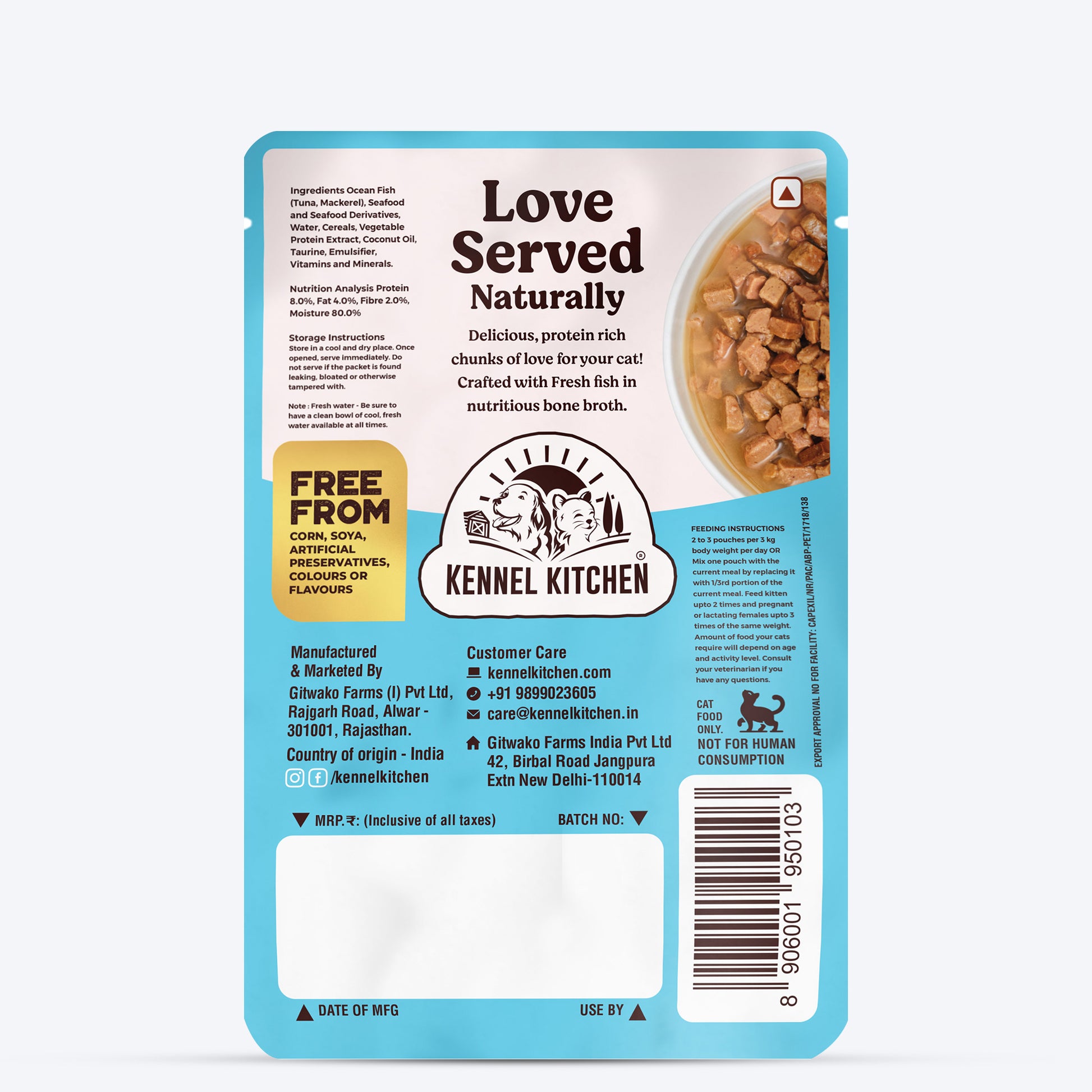 Kennel Kitchen Fish Chunks In Gravy Wet Cat Food - 80 g packs - Heads Up For Tails