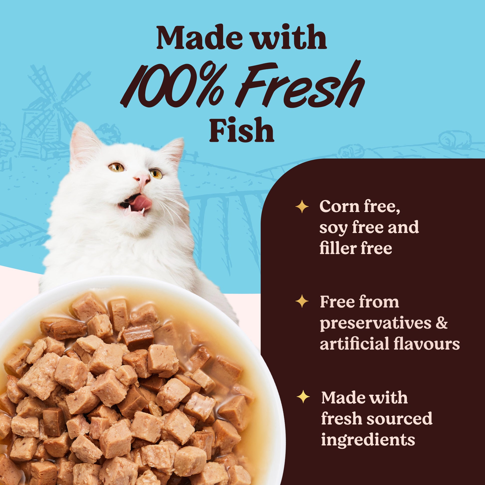 Kennel Kitchen Fish Chunks In Gravy Wet Cat Food - 80 g packs - Heads Up For Tails
