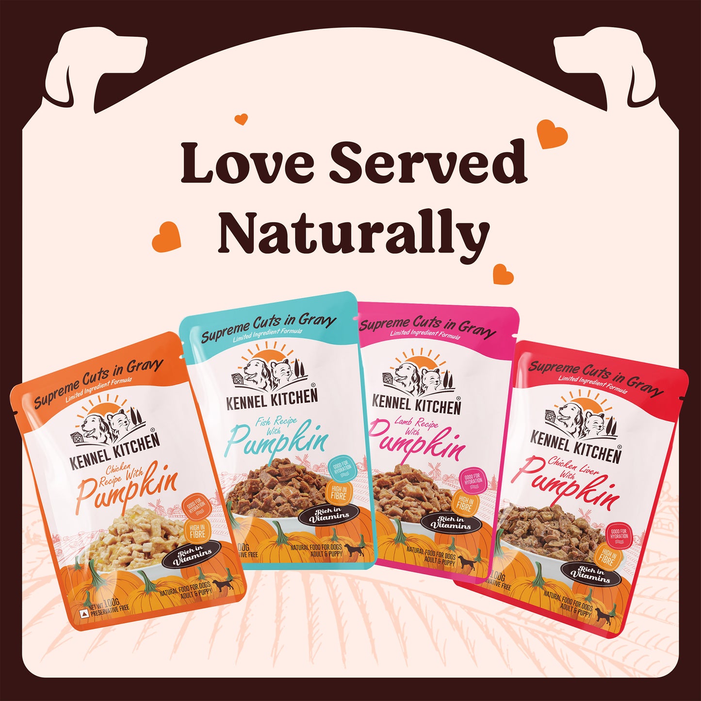 Kennel Kitchen Lamb with Pumpkin Supreme Cuts In Gravy Wet Dog Food - 100 g Packs - Heads Up For Tails