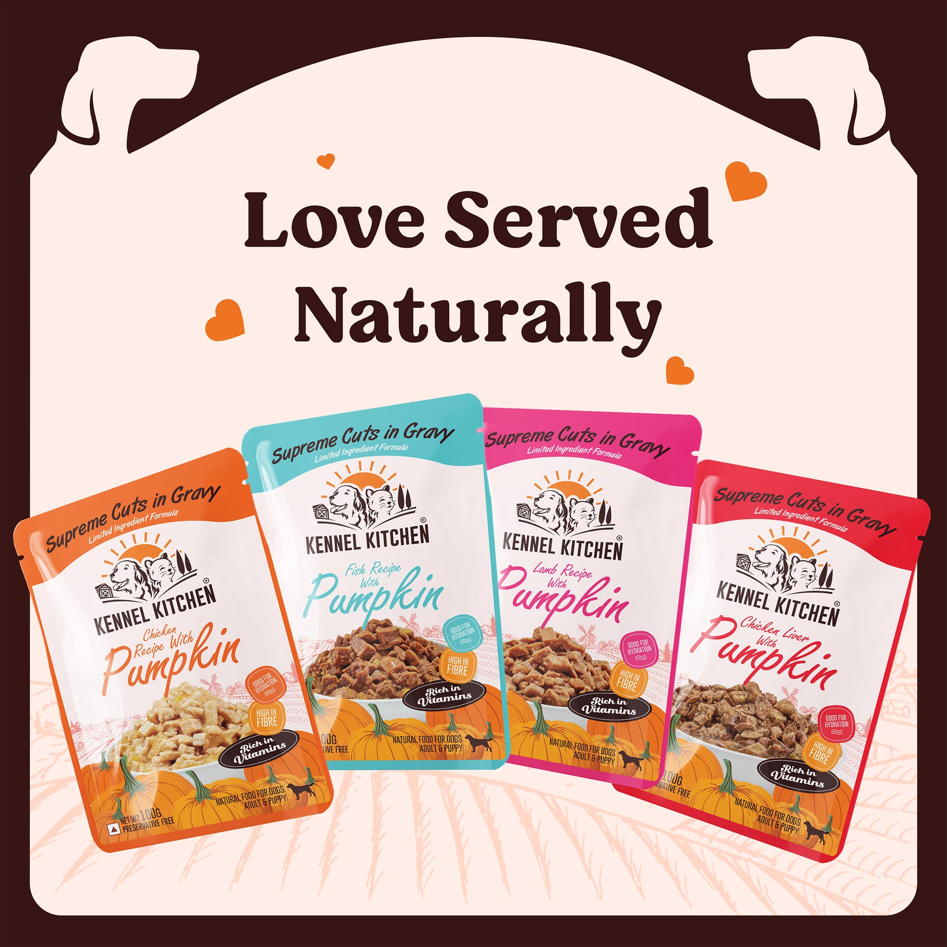 Kennel Kitchen Lamb with Pumpkin Supreme Cuts In Gravy Wet Dog Food - 100 g Packs - Heads Up For Tails