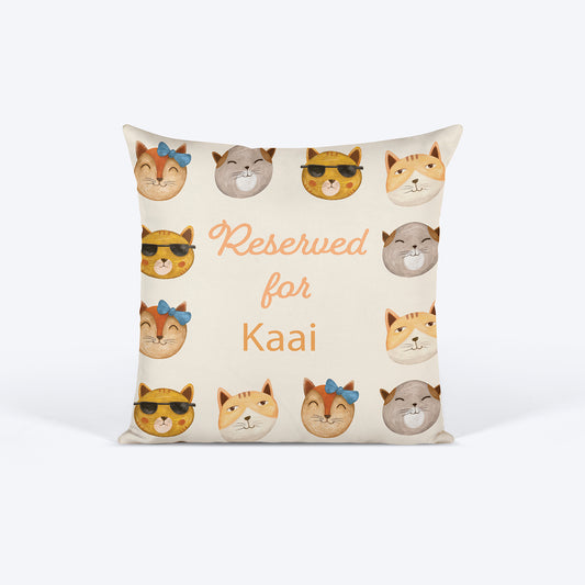 HUFT Reserved For (Pet Name) Personalised Cushion For Cats - 12 inches (30 x 30 cm) - Heads Up For Tails