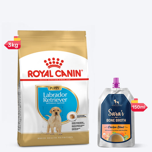 Royal Canin Labrador Retriever Dry Food & Chicken Blend Bone Broth For Puppy - Heads Up For Tails