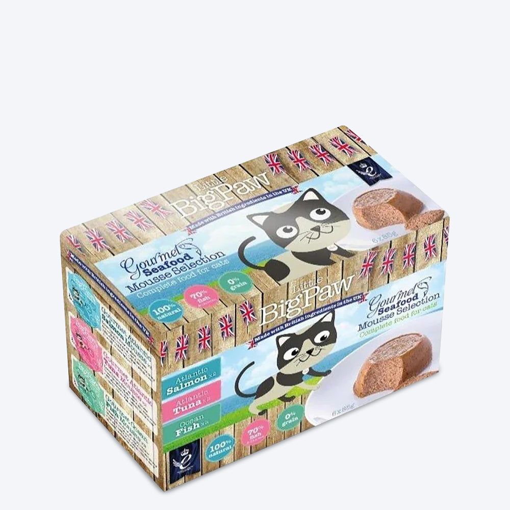 Little BigPaw Gourmet Seafood Mousse Wet Cat Food - Pack of 6 - (6 x 85 g) - Heads Up For Tails