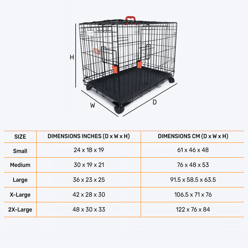 M-Pets Voyager Wire Crate with 2 Doors and Wheels - Heads Up For Tails