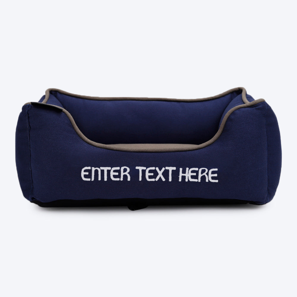 HUFT Personalised Lounger Dog Bed (Free Bone Cushion) - Navy With Grey_02