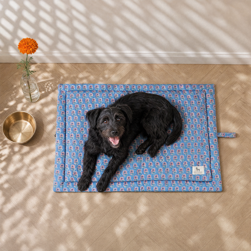 HUFT Jaipuri Phool Dog Mat - Blue & Pink
