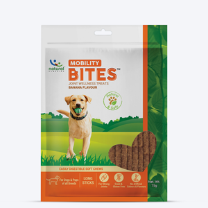 Natural Remedies Mobility Bites Joint Wellness Health Treat for Dog & Puppy - Banana Flavour - 75 gm - Heads Up For Tails