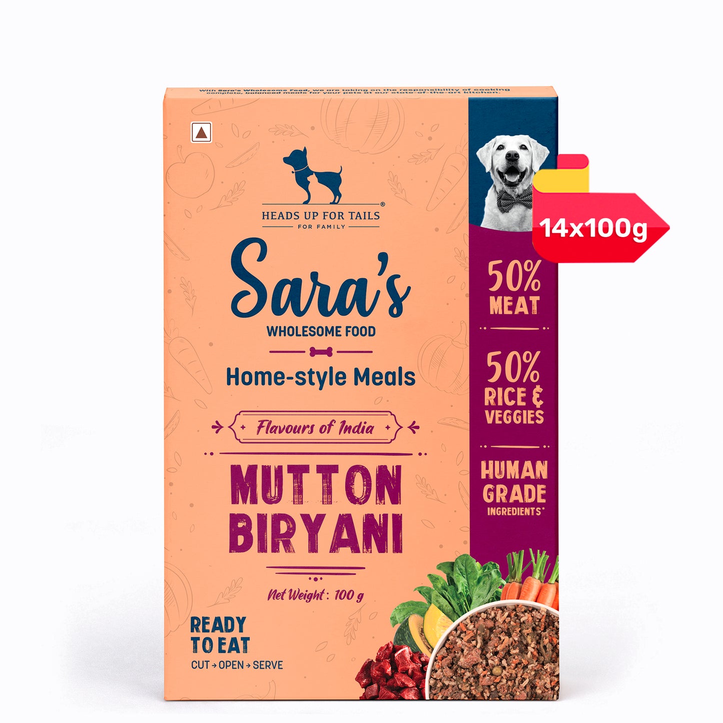 Sara's Wholesome Food Mutton Biryani for Dogs – Flavours of India – Human-Grade - Heads Up For Tails