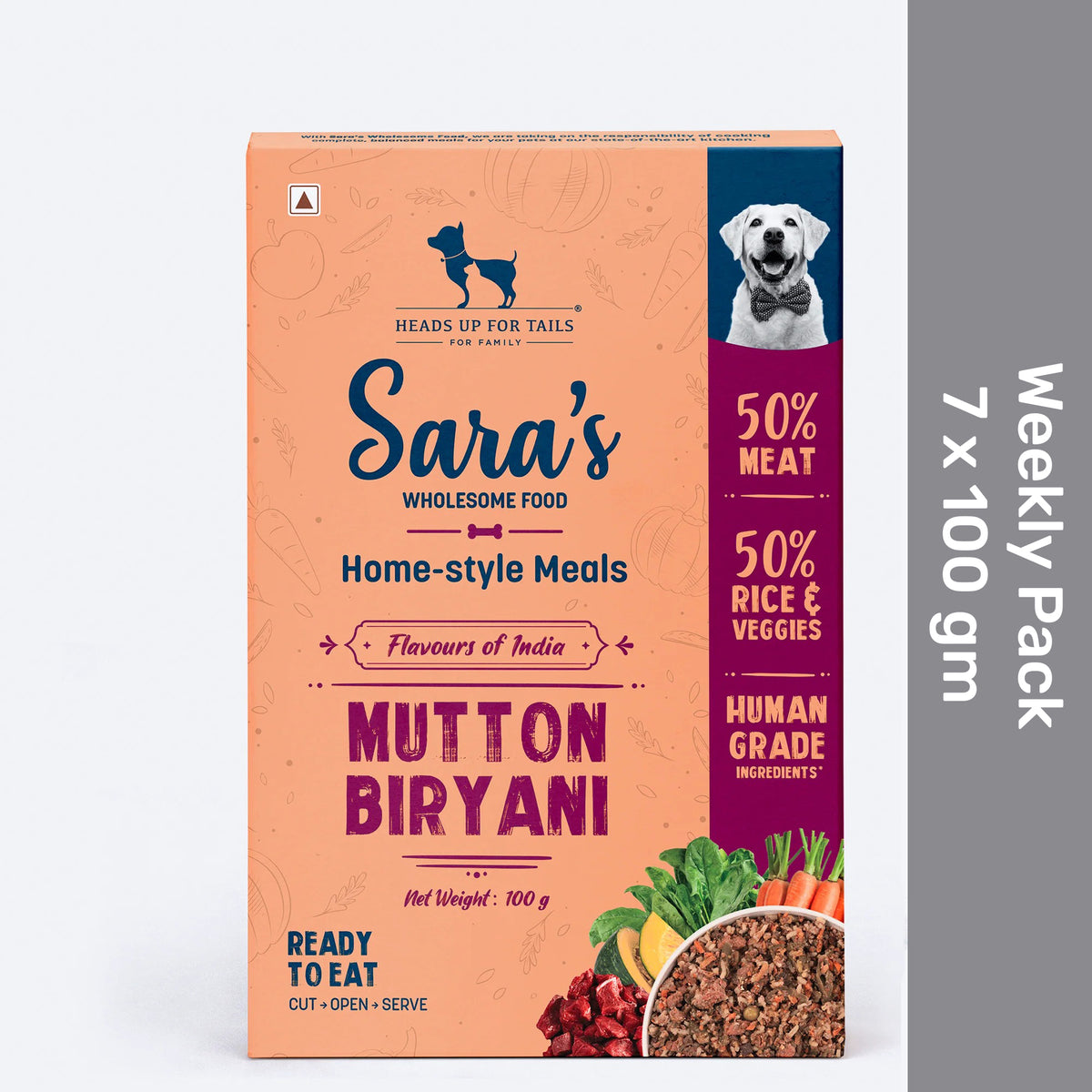 Sara's Wholesome Mutton Biryani Wet Dog Food Human-Grade - Weekly Pack