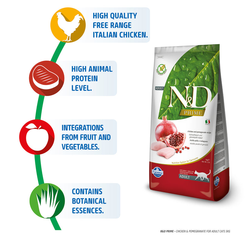 Farmina N&D Chicken & Pomegranate Grain Free Adult Dry Cat Food - Heads Up For Tails