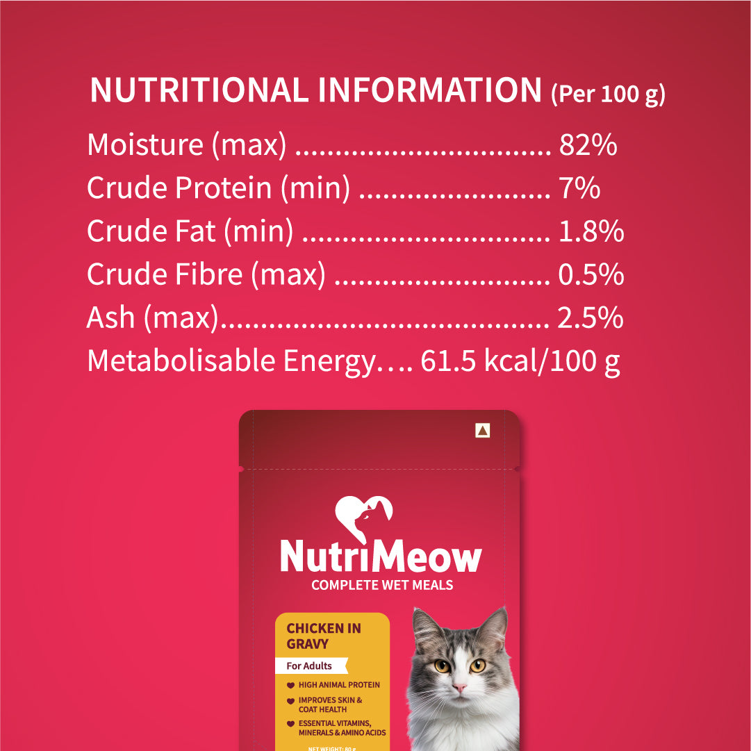 NutriMeow Chicken In Gravy Wet Food For Adult Cat - 80 gm - Heads Up For Tails