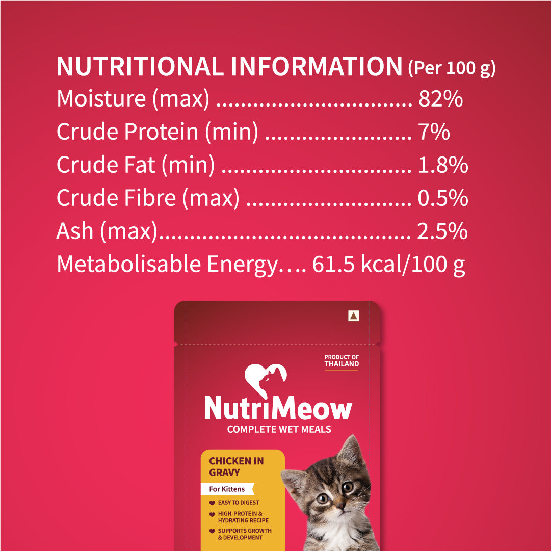 NutriMeow Chicken in Gravy Wet Food For Kitten - 80 gm - Heads Up For Tails